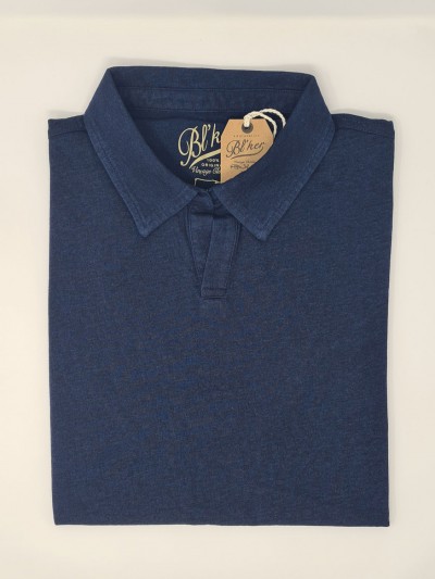 Bl'ker Polo Uomo Hamptons Indigo Jersey senza Bottoni