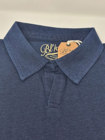 Bl'ker Polo Uomo Hamptons Indigo Jersey senza Bottoni