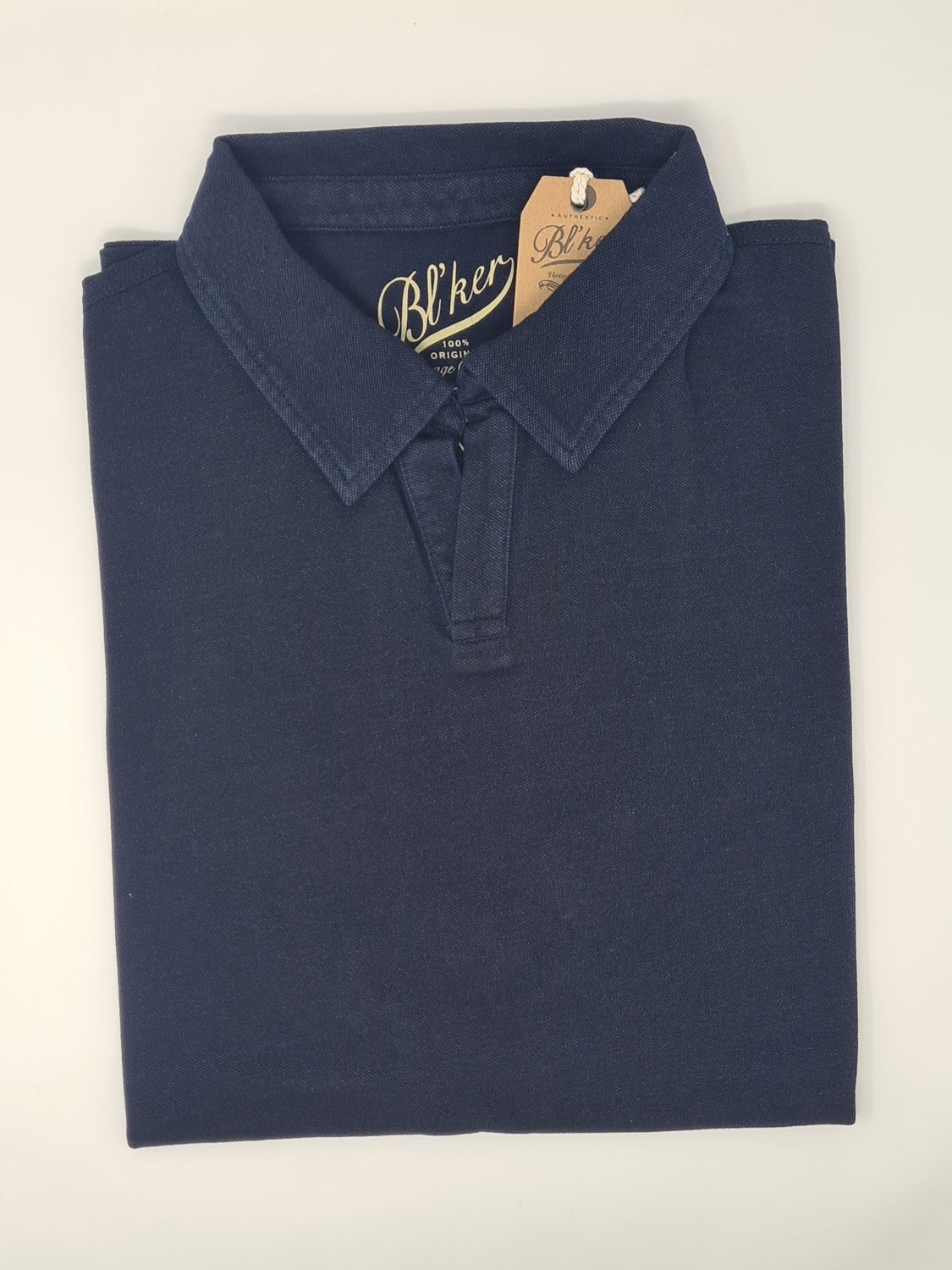 Bl'ker Polo Uomo Rockland Indigo Piquet senza Bottoni