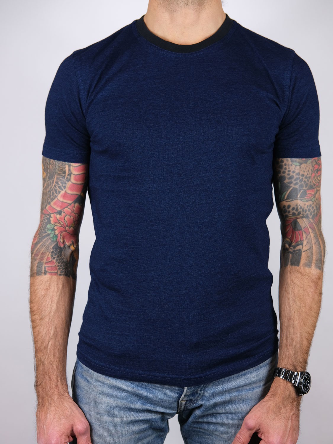 Bl'ker T-shirt Uomo M/C Ringer Indigo Jersey