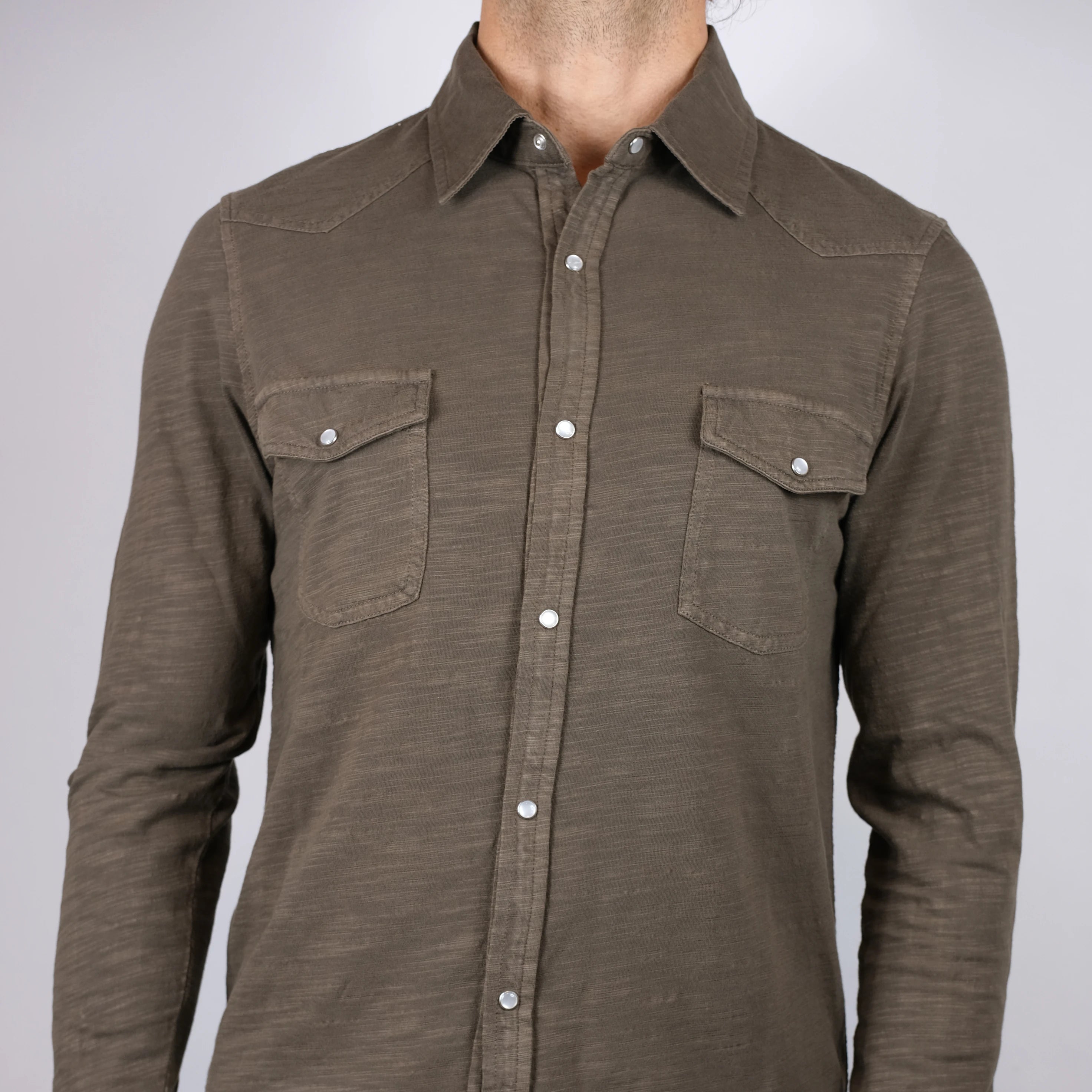 Camicia Western El Paso in Jersey Fiammato (Dark Brown)